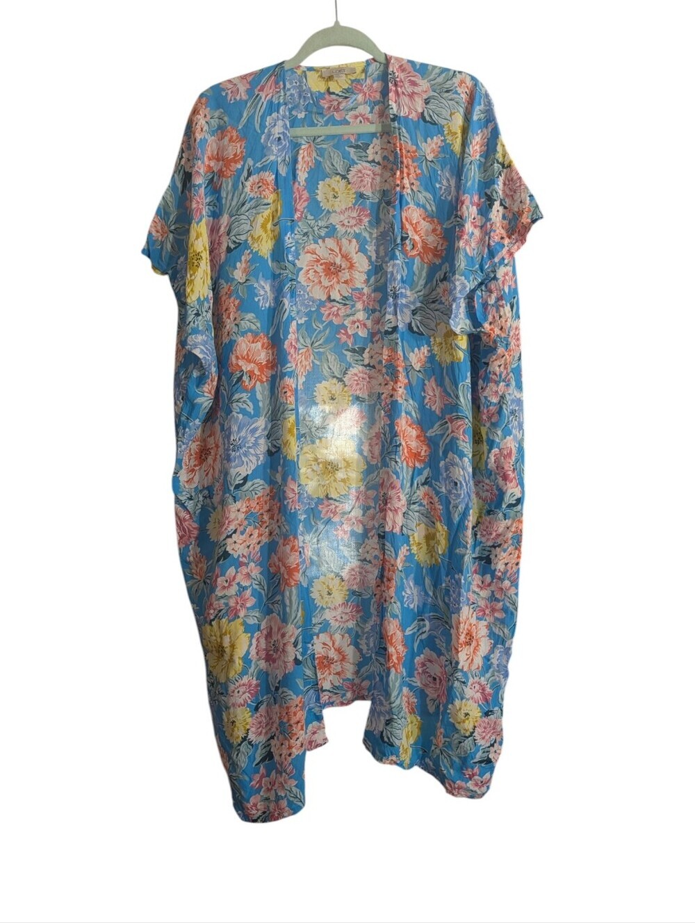 LOFT Blue Floral Modal Kimono Cover Up | Oversized Open Front | Lightweight Pool - Picture 2 of 7
